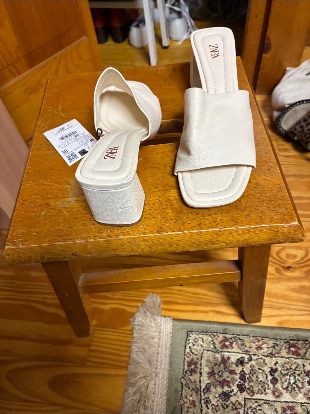 Zara Ivory Square-Toe Block Heel Slide Mules real leather high heel 2.5”